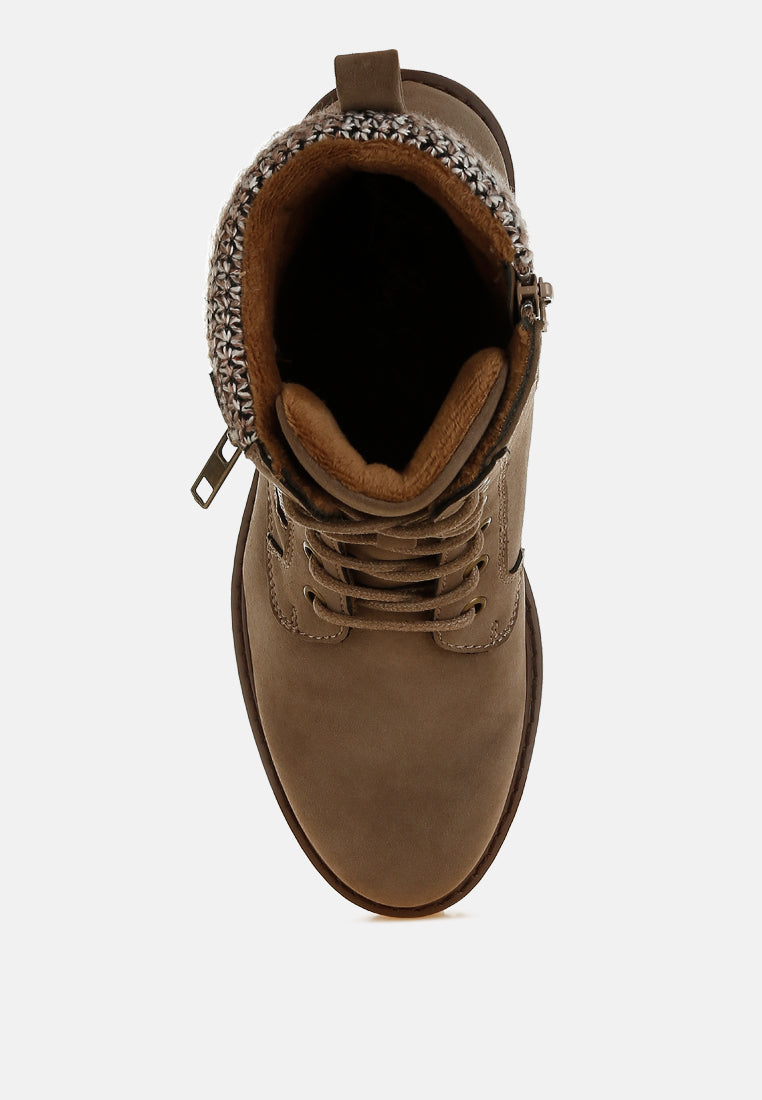 knitted collar zip-up hiker boots by rag#color_taupe