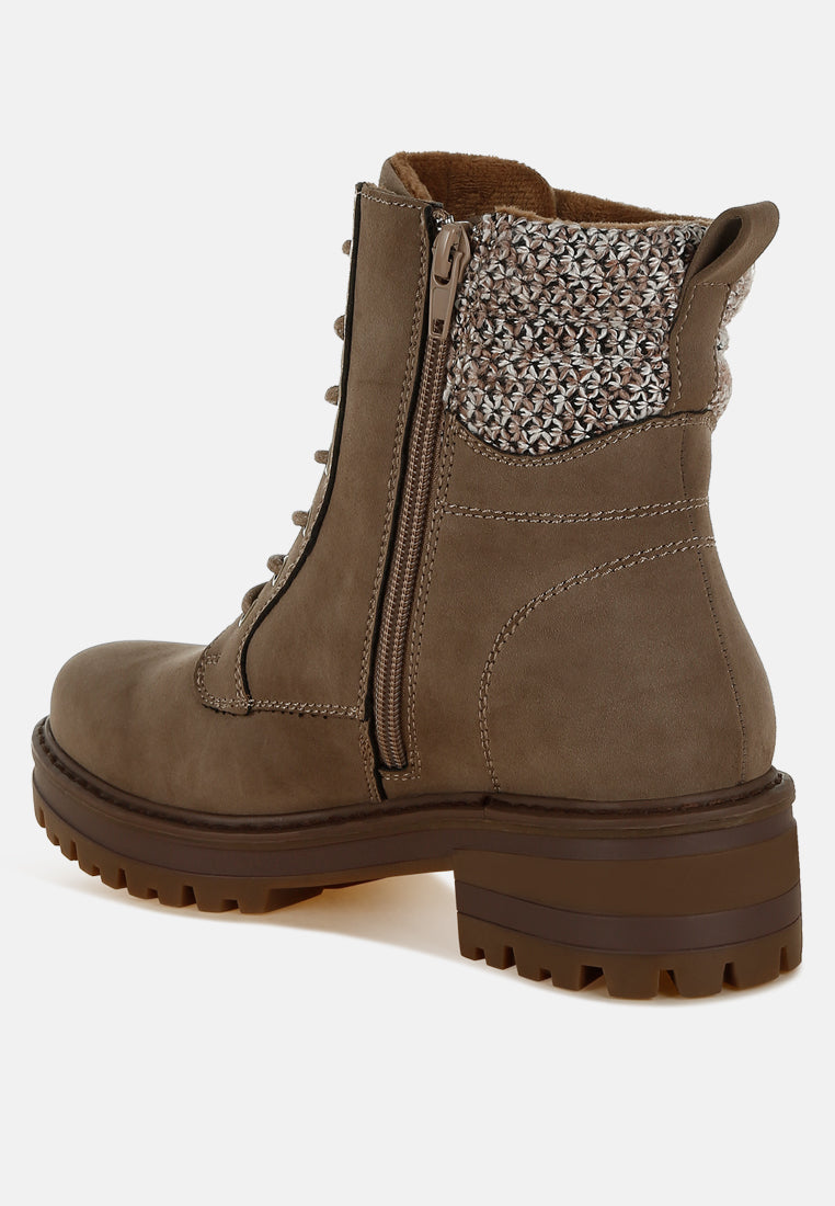 mahisha knitted collar zip-up hiker boots#color_taupe