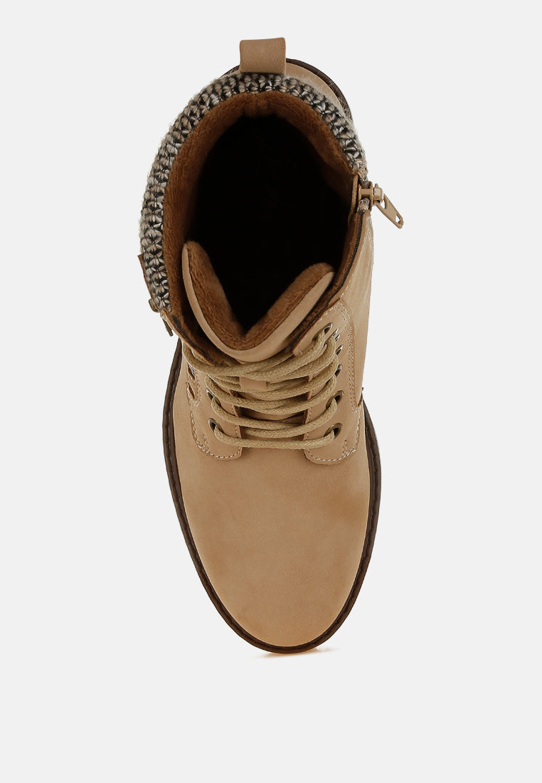 knitted collar zip-up hiker boots by rag#color_beige