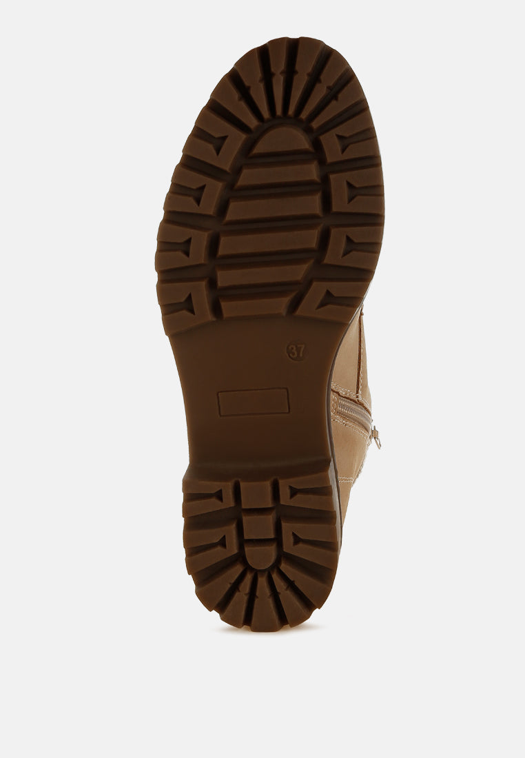 knitted collar zip-up hiker boots by rag#color_beige