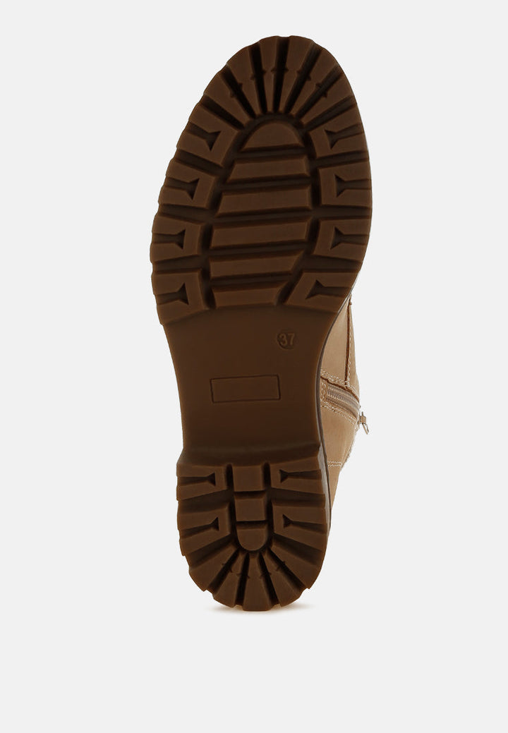 knitted collar zip-up hiker boots by rag#color_beige