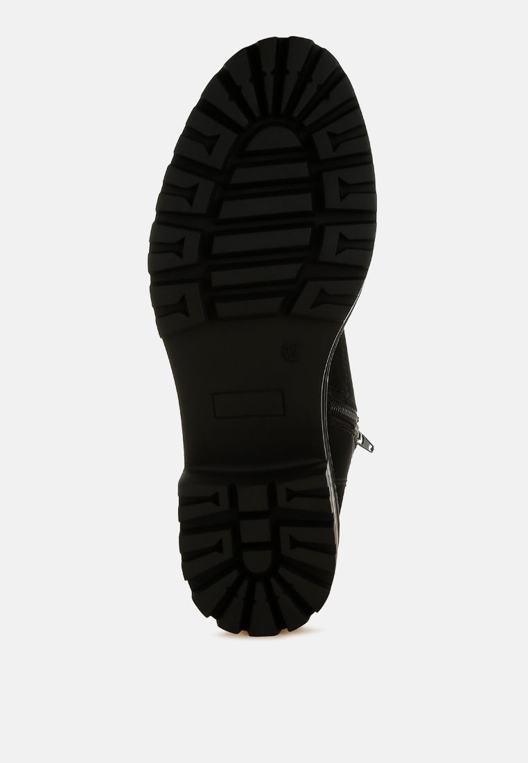 knitted collar zip-up hiker boots by rag#color_black