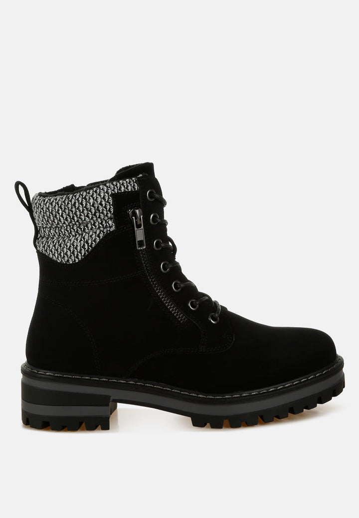 knitted collar zip-up hiker boots by rag#color_black