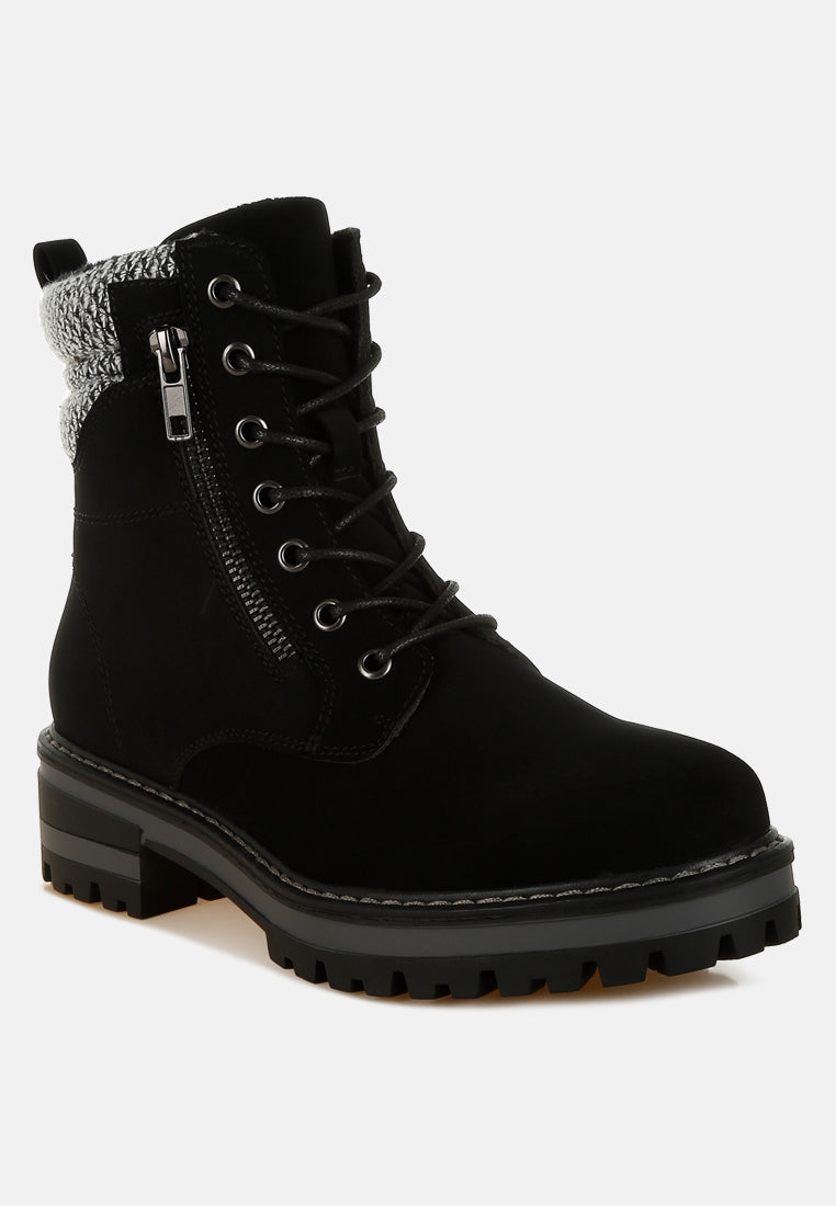 knitted collar zip-up hiker boots by rag#color_black