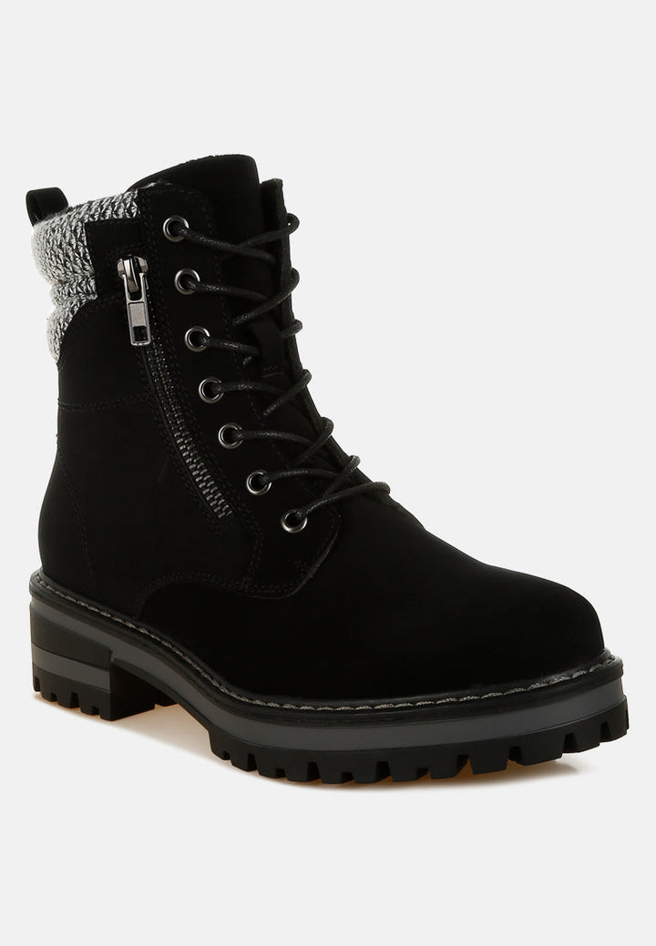 knitted collar zip-up hiker boots by rag#color_black