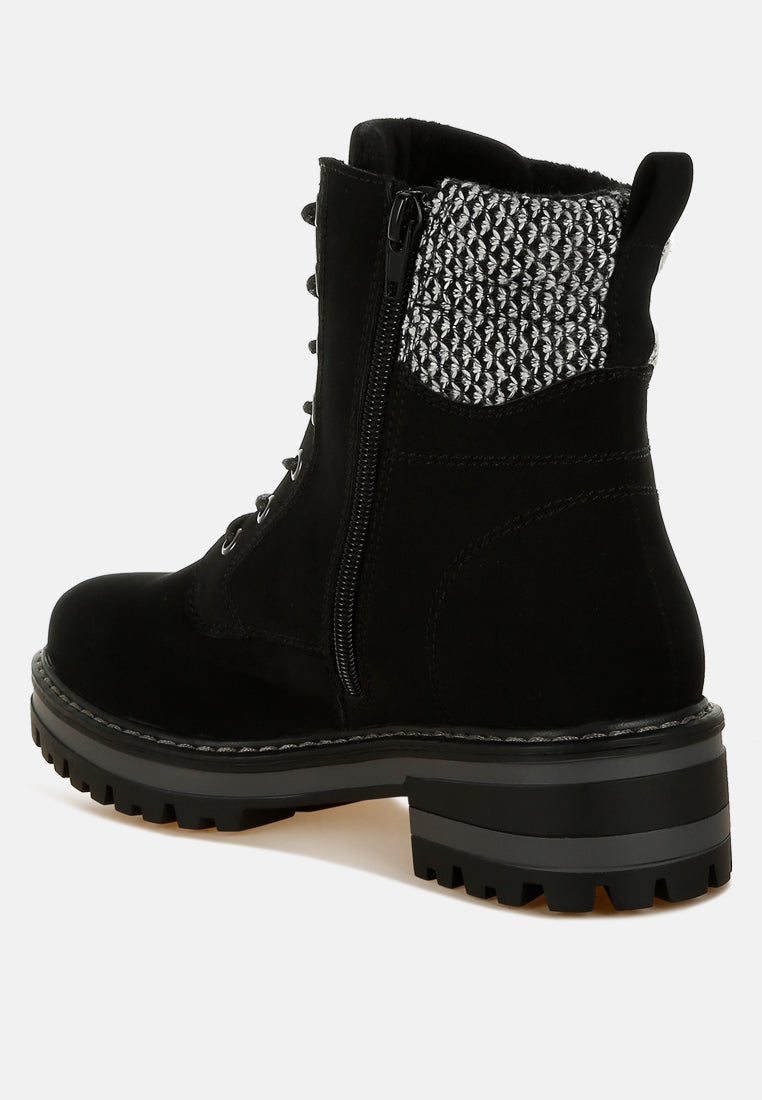 knitted collar zip-up hiker boots by rag#color_black