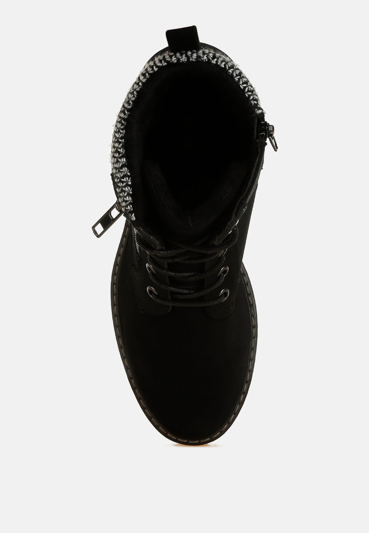 knitted collar zip-up hiker boots by rag#color_black