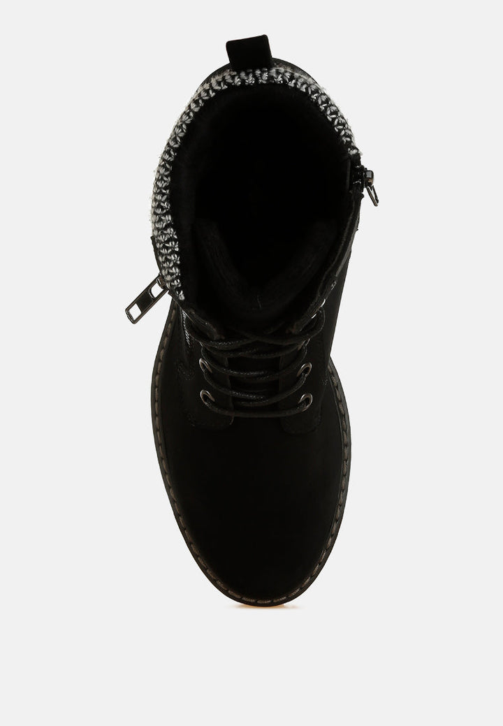 knitted collar zip-up hiker boots by rag#color_black