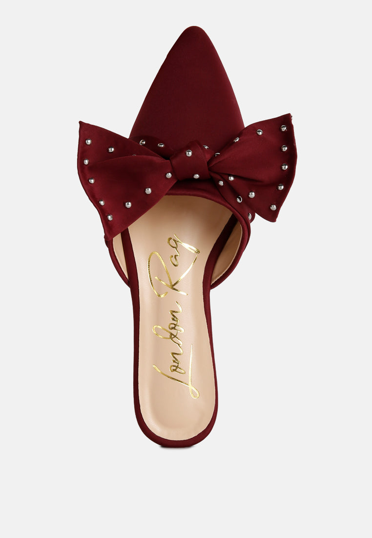 makeover studded bow flat mules#color_burgundy