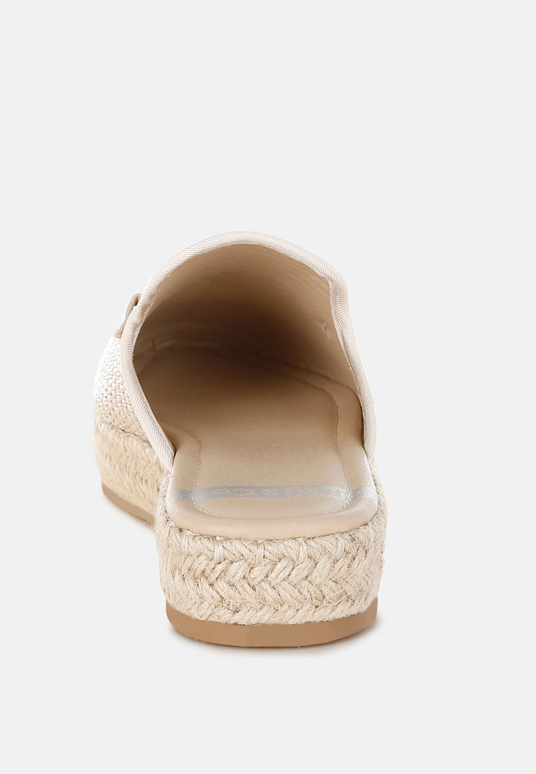 horsebit embellished raffia mules by rag#color_beige