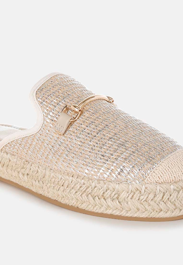 horsebit embellished raffia mules by rag#color_beige