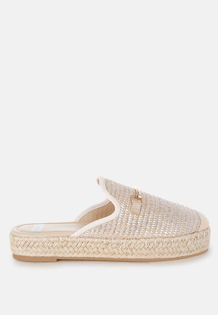 horsebit embellished raffia mules by rag#color_beige
