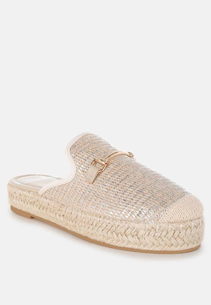 horsebit embellished raffia mules by rag#color_beige