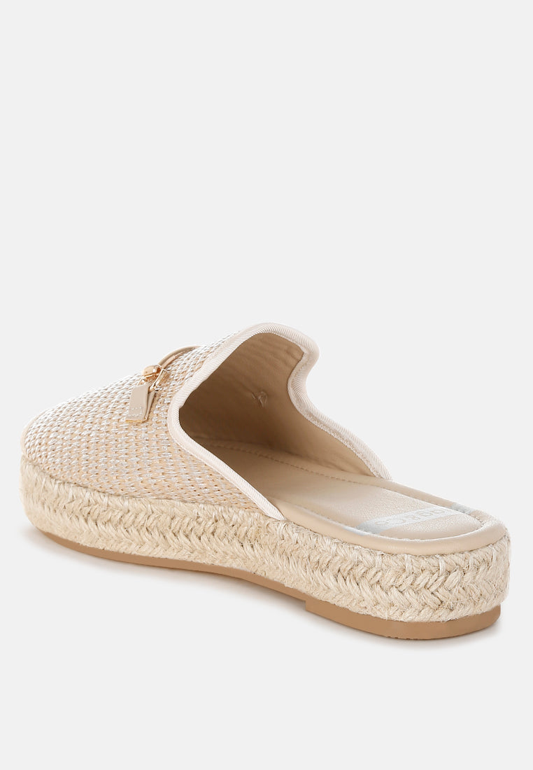 horsebit embellished raffia mules by rag#color_beige