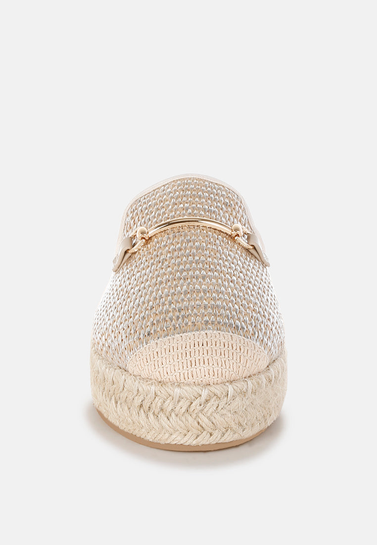 horsebit embellished raffia mules by rag#color_beige