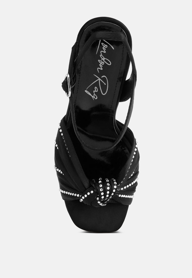 margala knotted rhinestone embellished sandals by ruw#color_black-satin