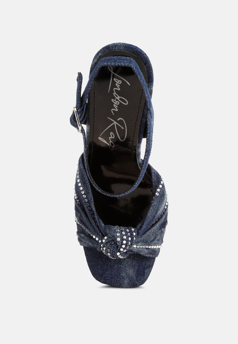margala knotted rhinestone embellished sandals by ruw#color_denim