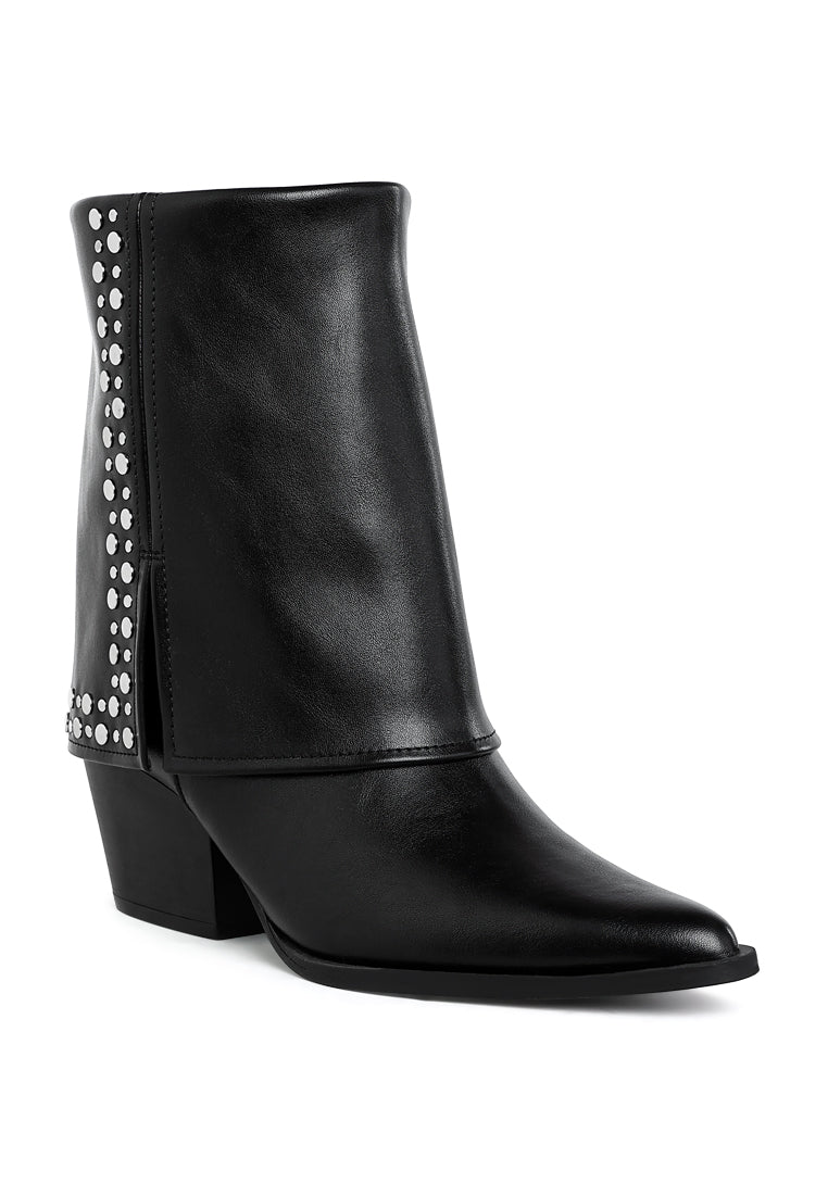 mariachi stud embellished foldover boots#color_black