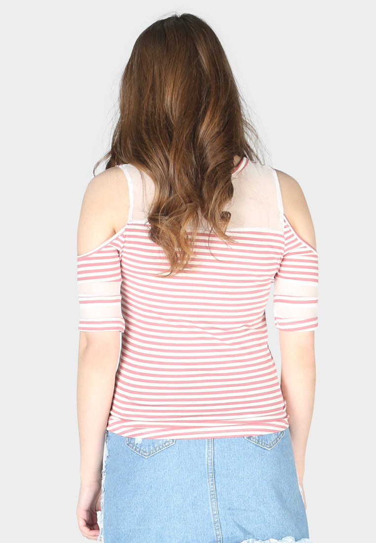 mariah stripe cold shoulder top#color_rose