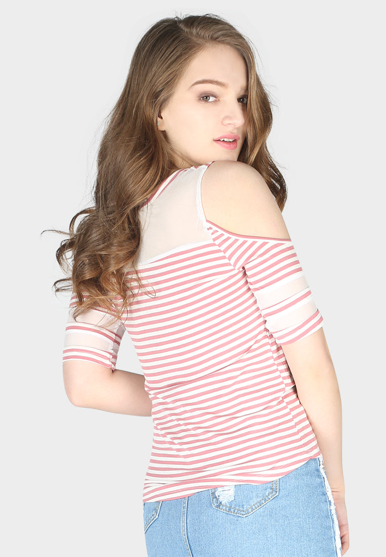 mariah stripe cold shoulder top#color_rose