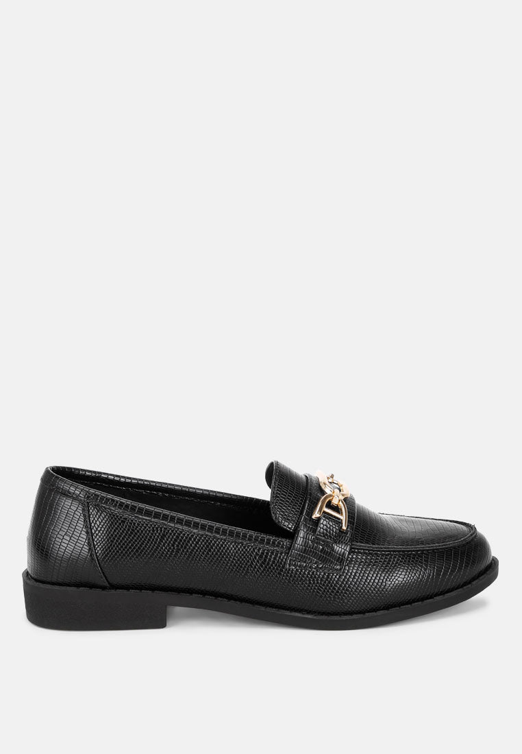 maribel horsebit detail loafers#color_black-lizard