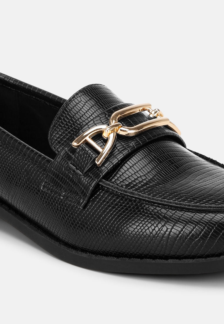 maribel horsebit detail loafers#color_black-lizard