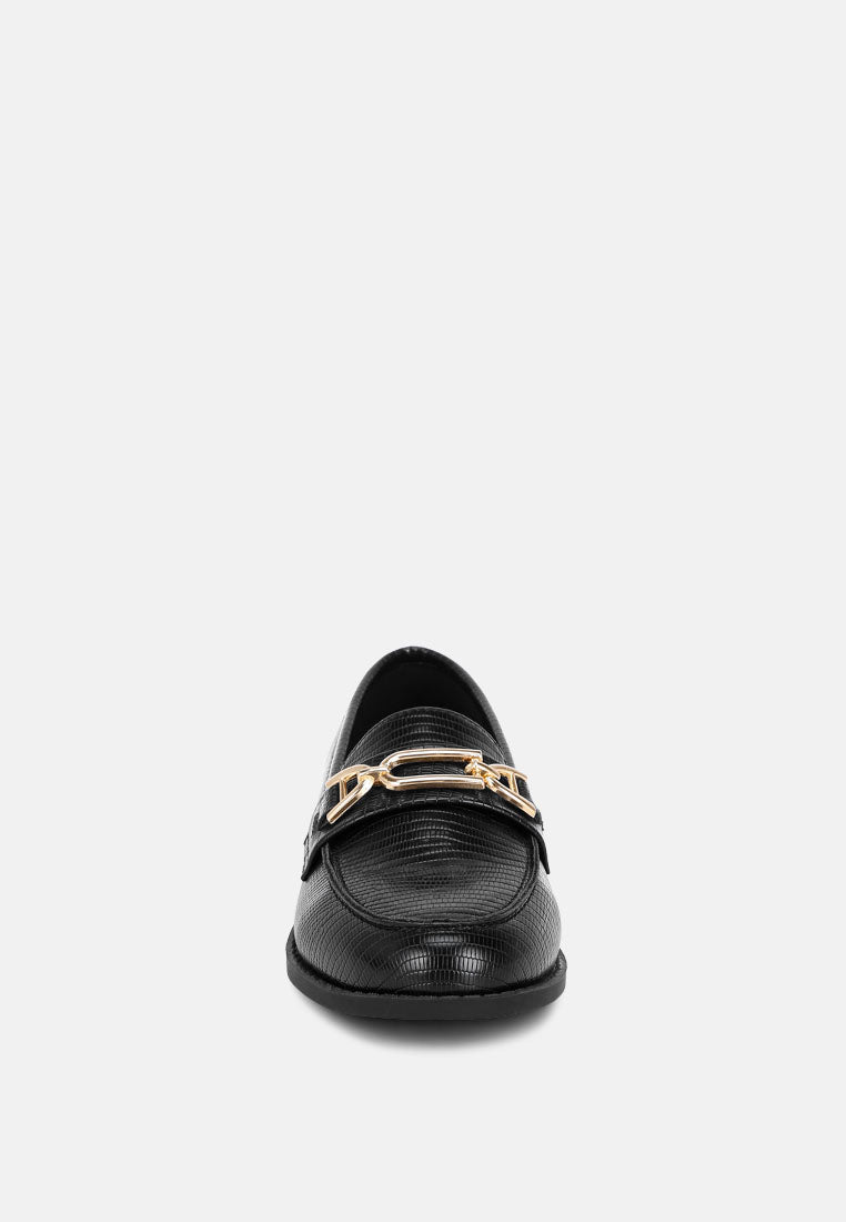 maribel horsebit detail loafers#color_black-lizard