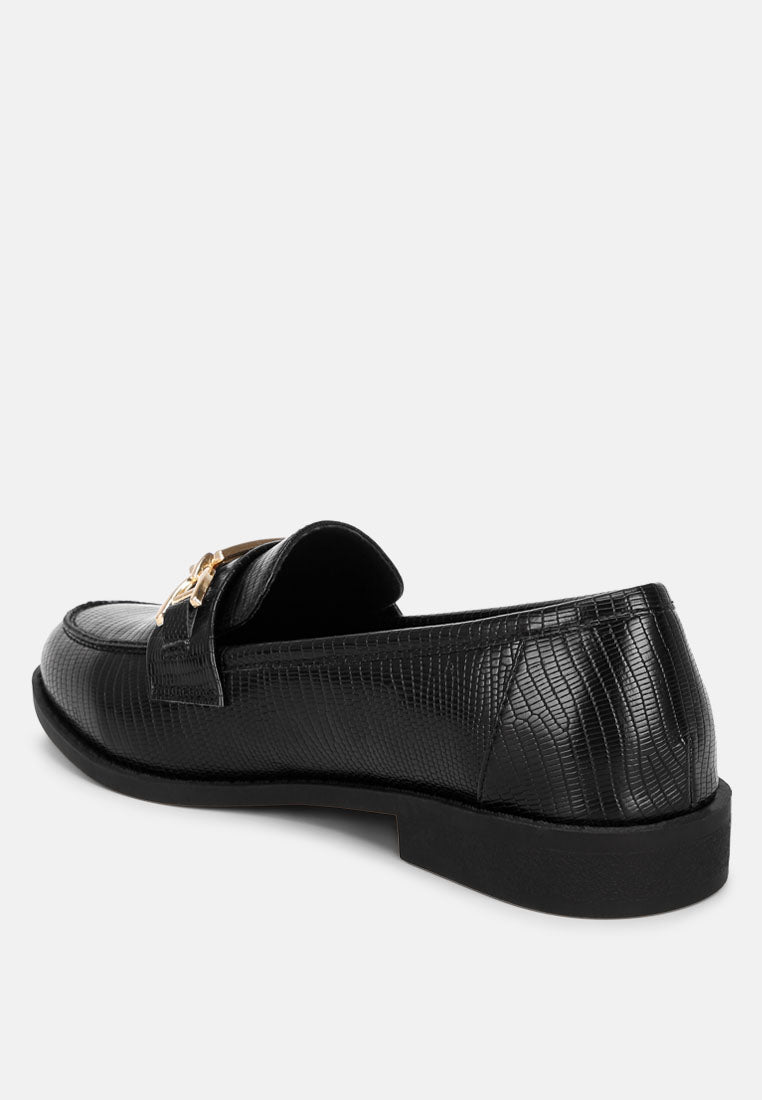 maribel horsebit detail loafers#color_black-lizard