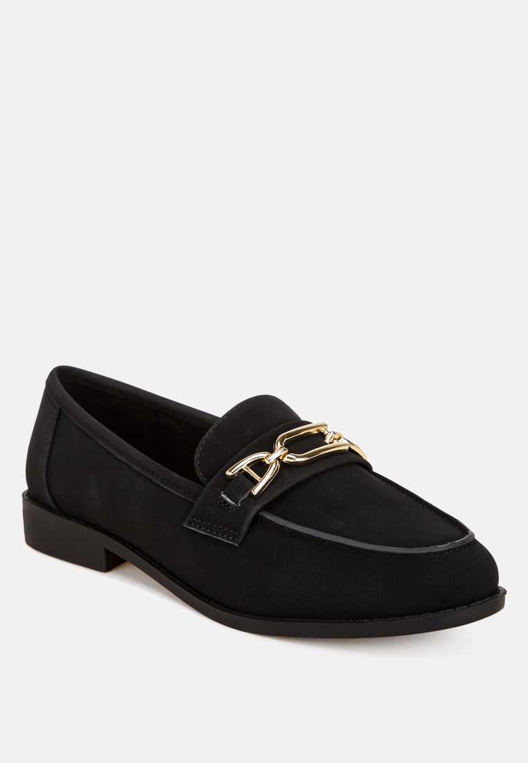 maribel horsebit detail loafers#color_black-suede