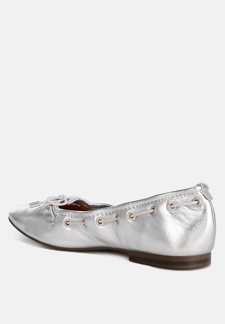 marlow metallic eyelet detail bow ballerinas#color_silver