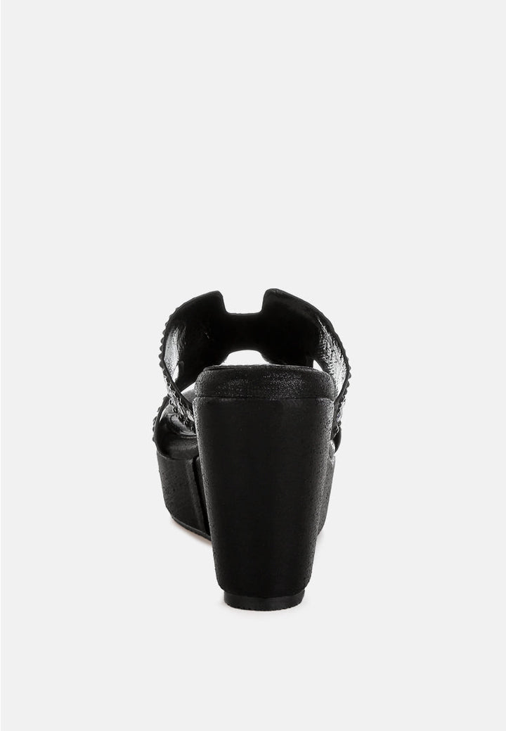 diamante & rhinestone detail cut-out sandals by ruw#color_black