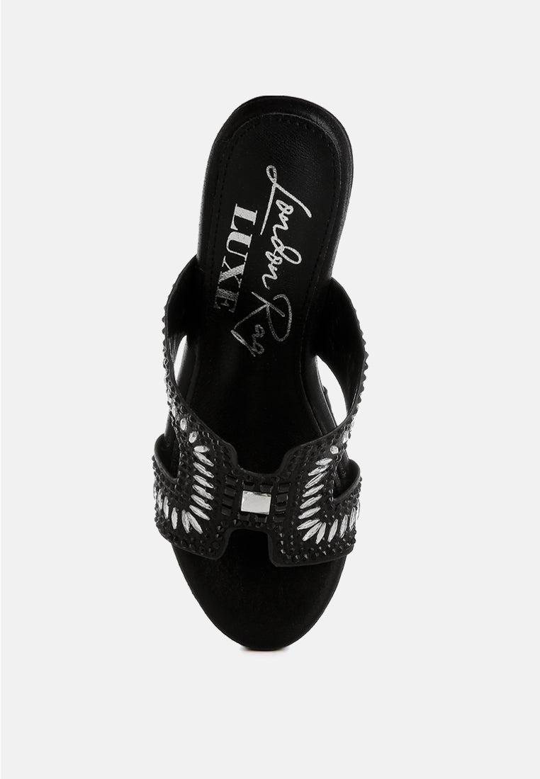 diamante & rhinestone detail cut-out sandals by ruw#color_black