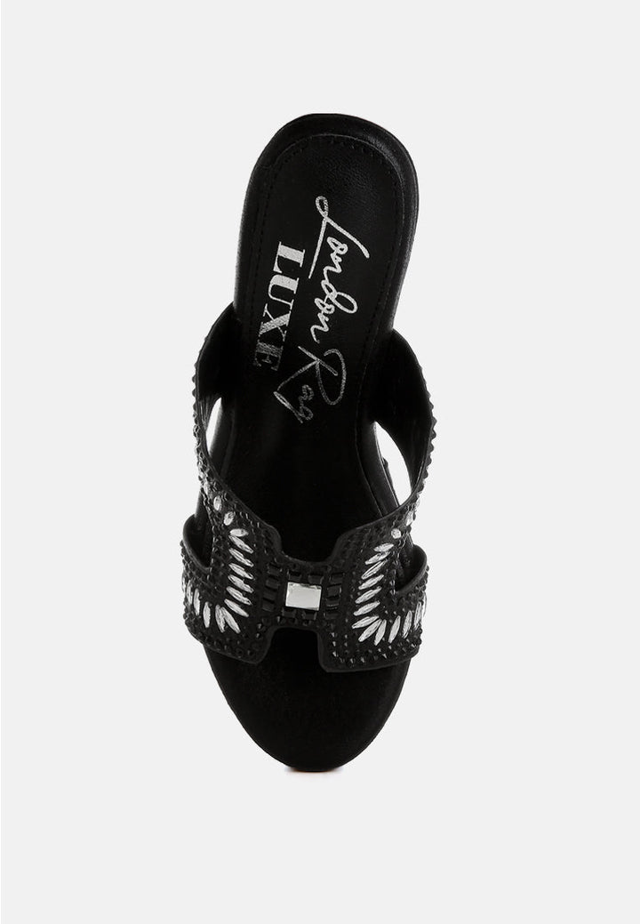 diamante & rhinestone detail cut-out sandals by ruw#color_black