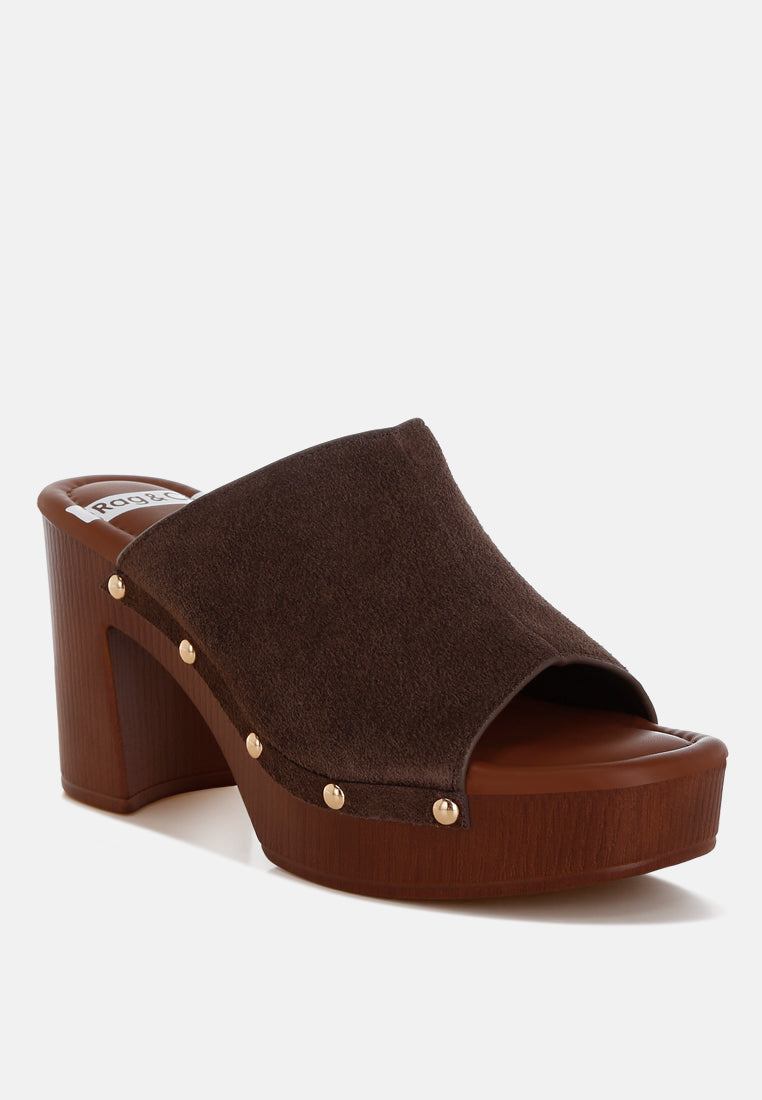 Zuecos de madera de piel de ante suave masaki#color_brown