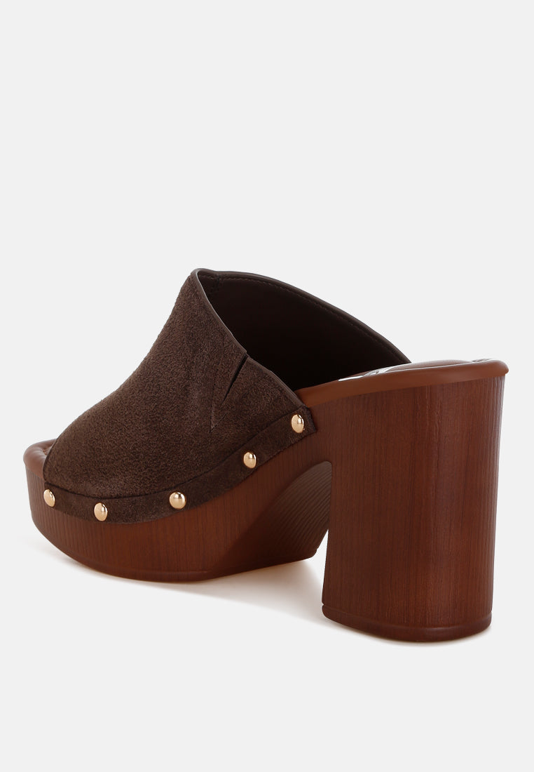 Zuecos de madera de piel de ante suave masaki#color_brown