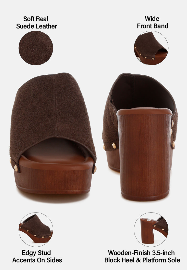 Zuecos de madera de piel de ante suave masaki#color_brown