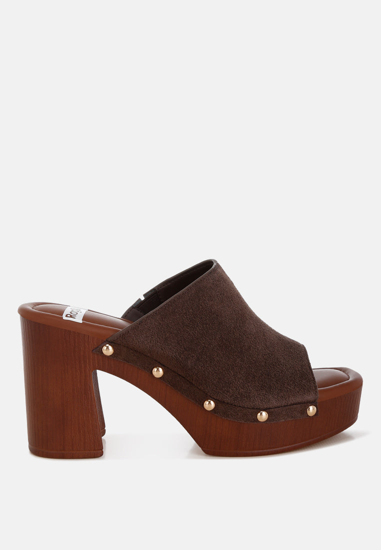 Zuecos de madera de piel de ante suave masaki#color_brown