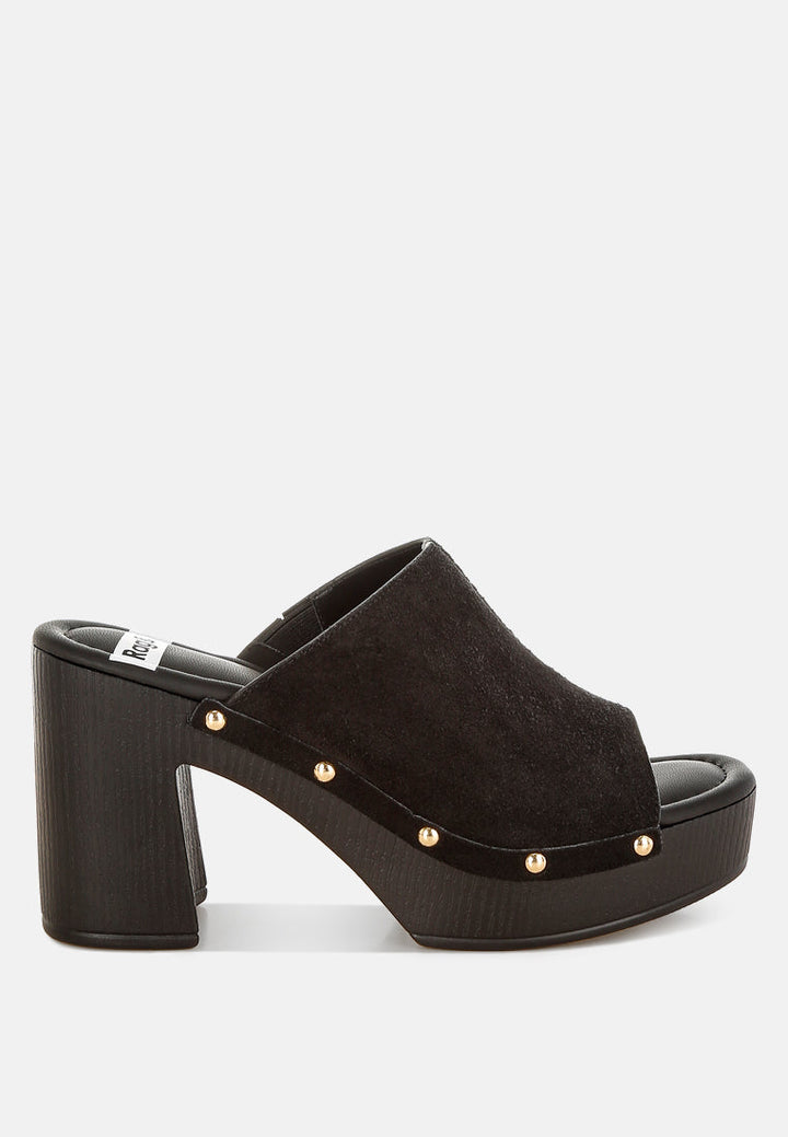 Zuecos de madera de piel de ante suave masaki#color_negro