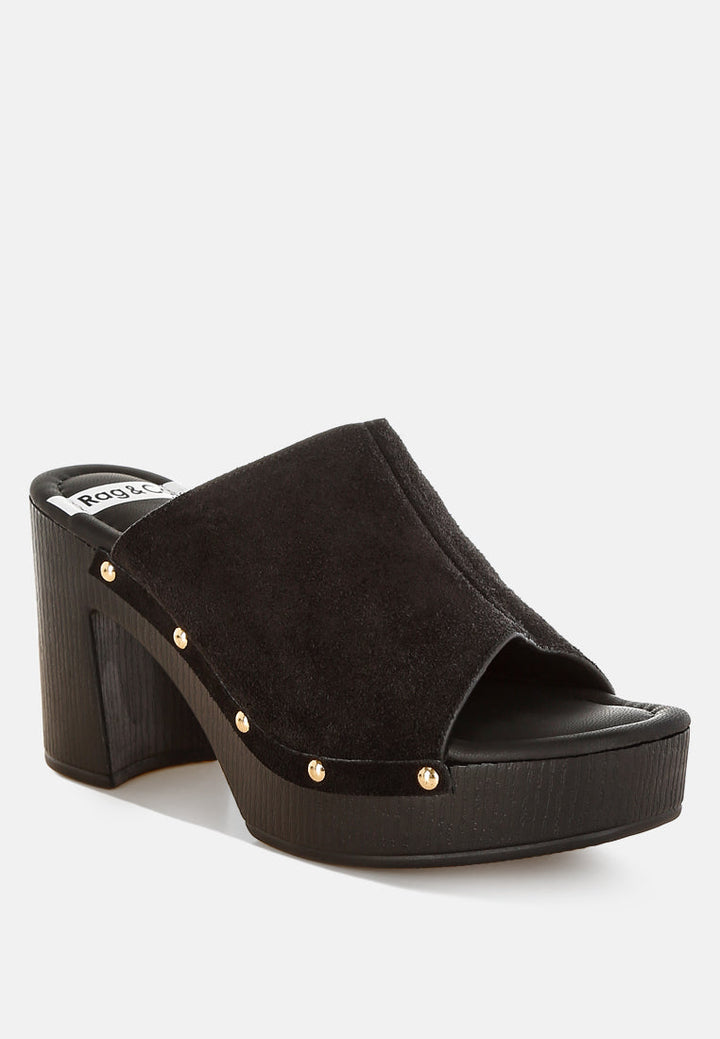 Zuecos de madera de piel de ante suave masaki#color_negro