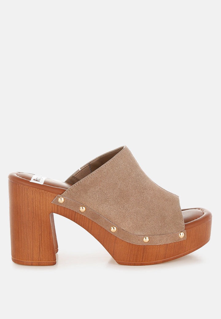 Zuecos de madera de piel de ante suave masaki#color_taupe