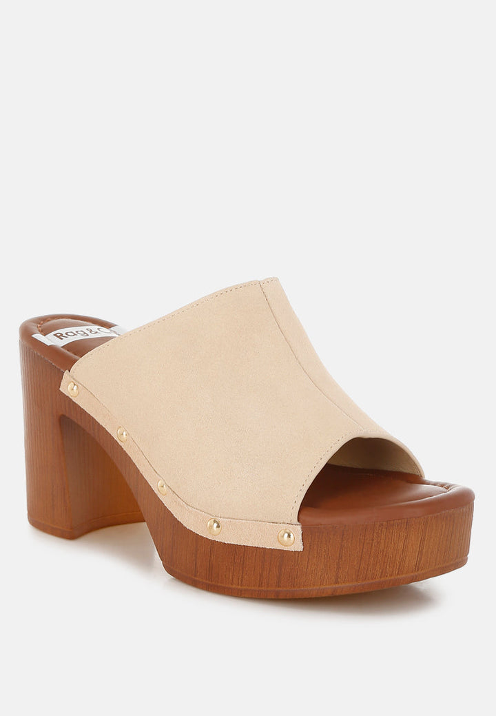 Zuecos de madera de piel de ante suave masaki#color_beige