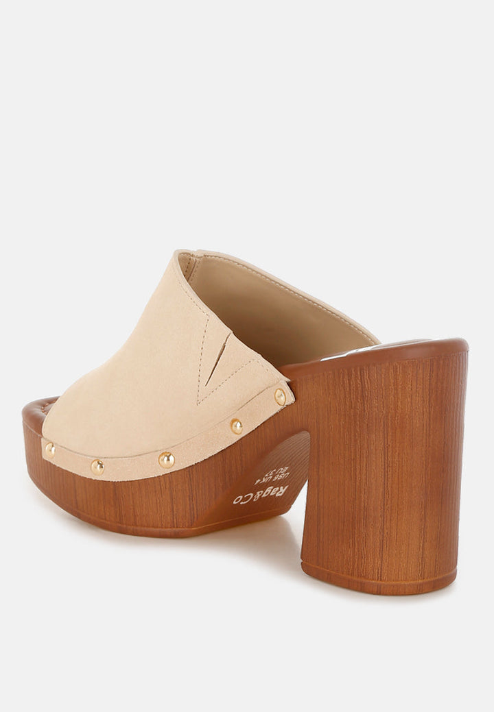 Zuecos de madera de piel de ante suave masaki#color_beige