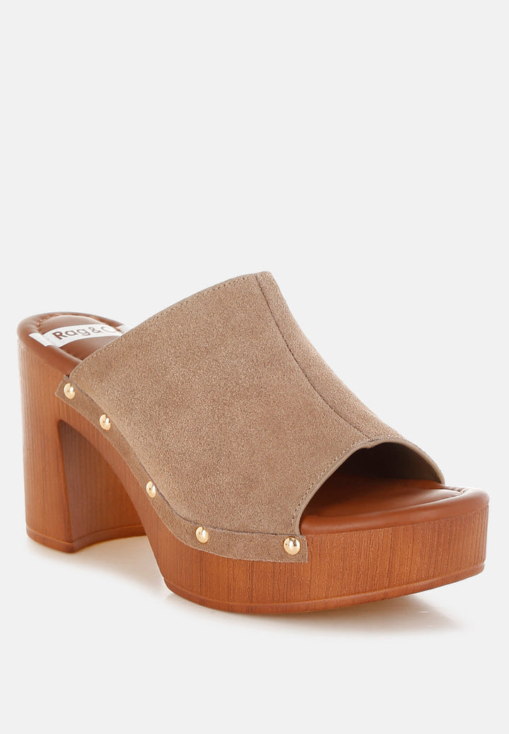 Zuecos de madera de piel de ante suave masaki#color_taupe