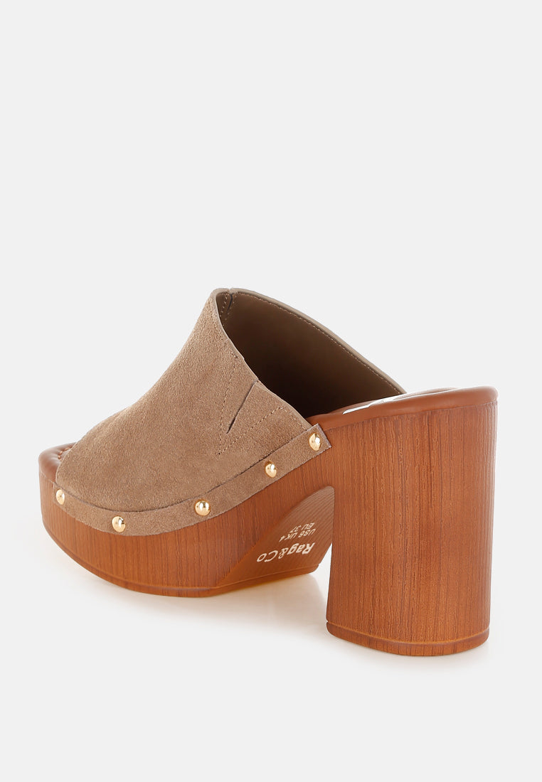 Zuecos de madera de piel de ante suave masaki#color_taupe