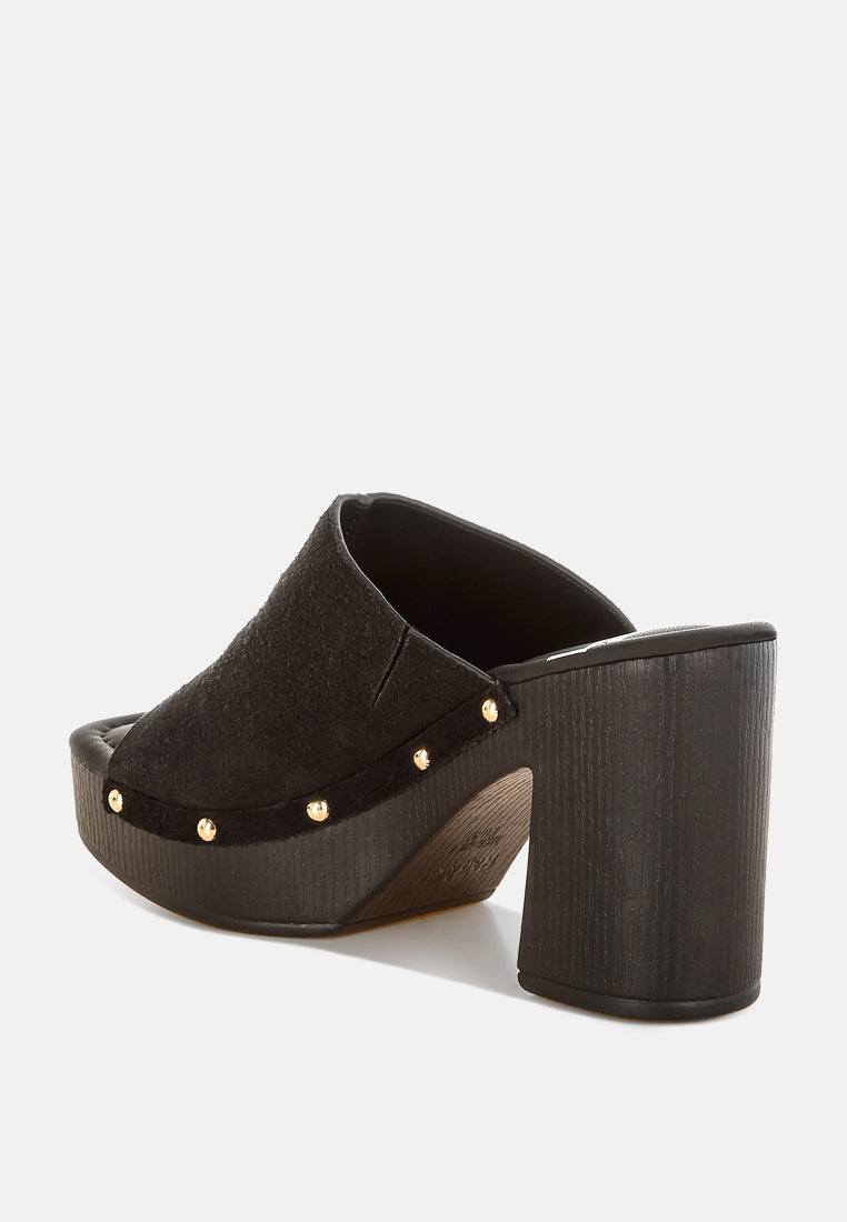 Zuecos de madera de piel de ante suave masaki#color_negro