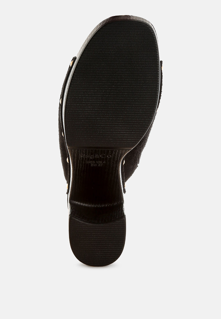 Zuecos de madera de piel de ante suave masaki#color_negro