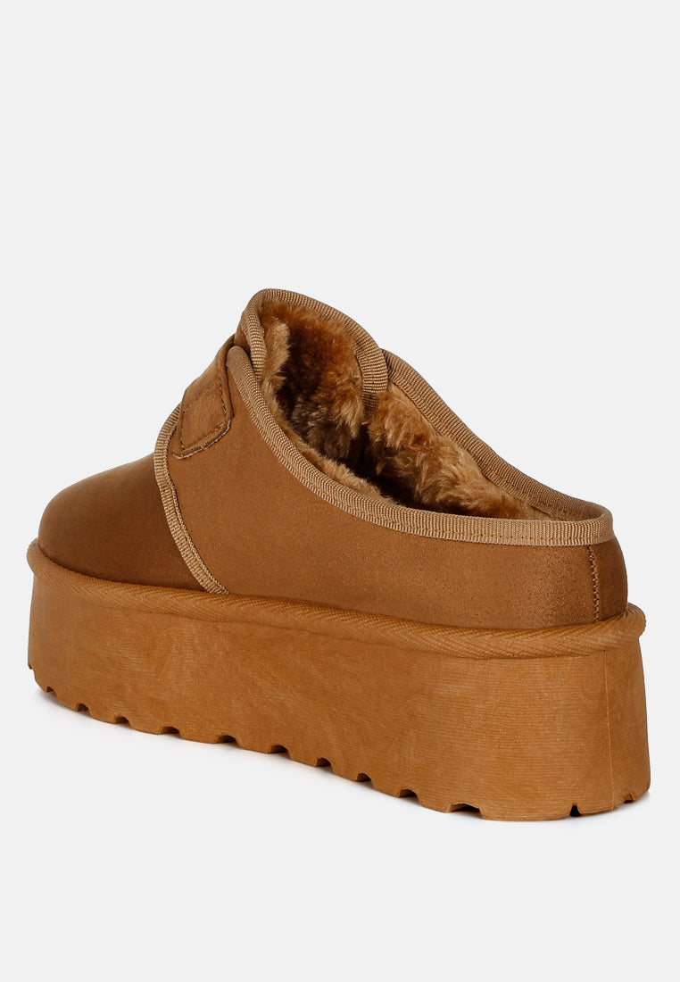 buckle strap fur platform classic slip-on by ruw#color_tan