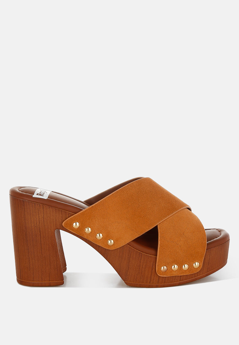 mearsk genuine suede leather clogs#color_tan