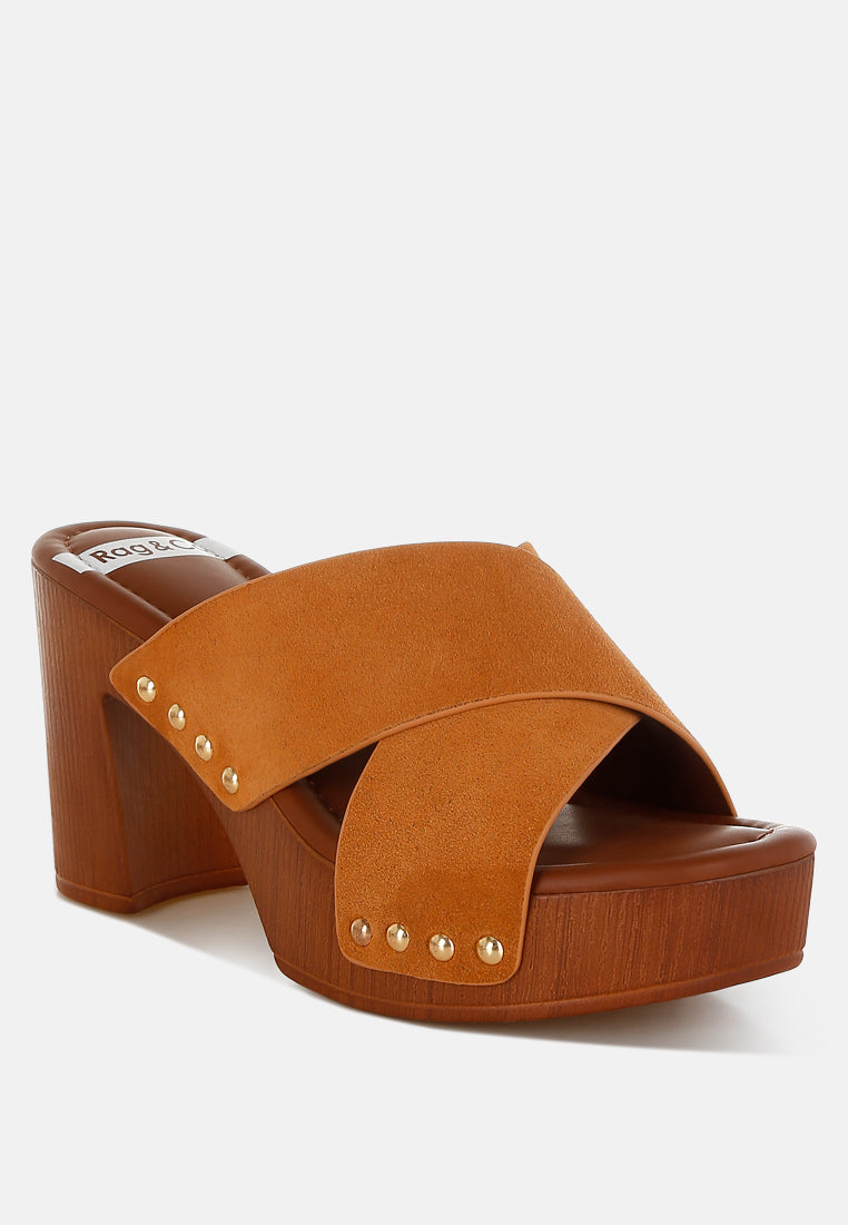 mearsk genuine suede leather clogs#color_tan