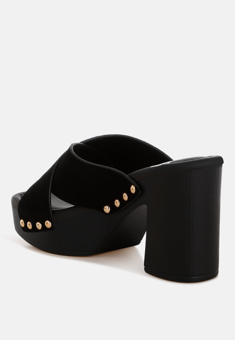 mearsk genuine suede leather clogs#color_black